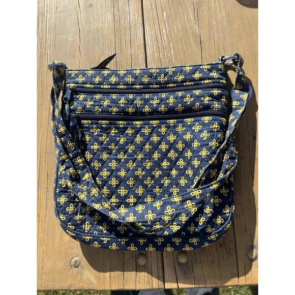 Vera Bradley yellow blue floral Michigan Wolverines triple zip crossbody bag - Picture 3 of 14